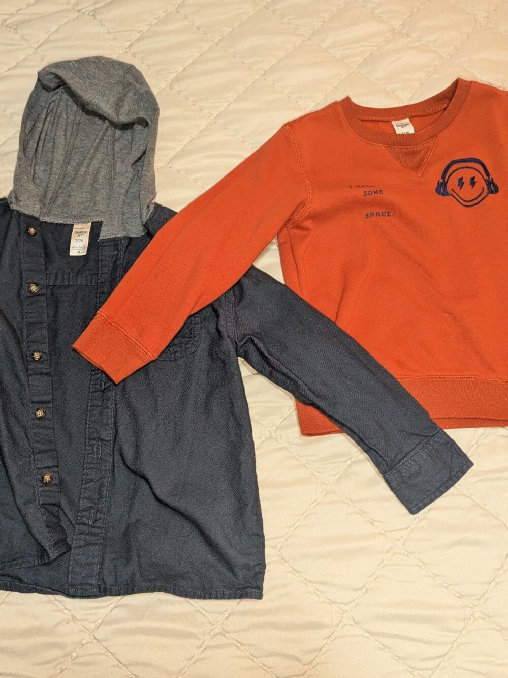 Boys Long Sleeve Button Down Shirt and Orange Sweatshirt